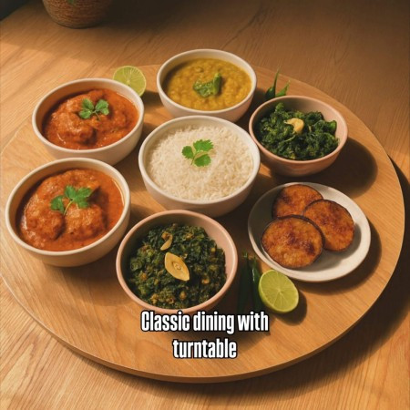 ডাবল লেয়ার ৩৬০° ঘূর্ণায়মান সার্ভিং ট্রে [ China Inspire] কাঠ কালার